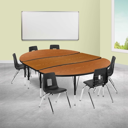 Flash Furniture 86" Oval Wave Oak Table Set-14" Stack Chairs XU-GRP-14CH-A3060CON-60-OAK-T-P-GG